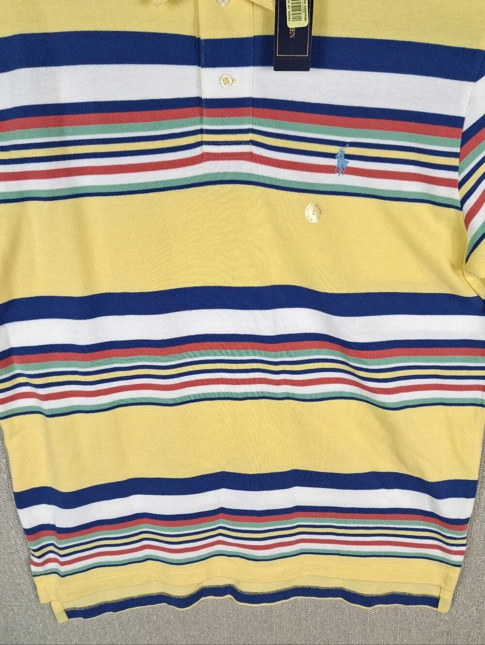 Polo Ralph Lauren Classic Fit Multi-Color Striped Mesh Polo Shirt Yellow Multi L
